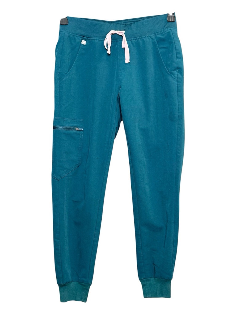 Figs Teal Joggers with Light Pink Drawstring